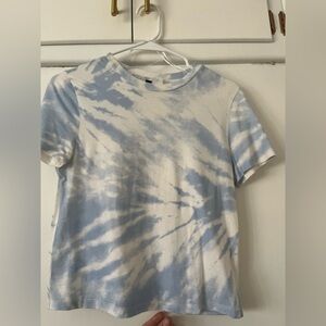 Divided Blue and White Tie-Dye Crop Top